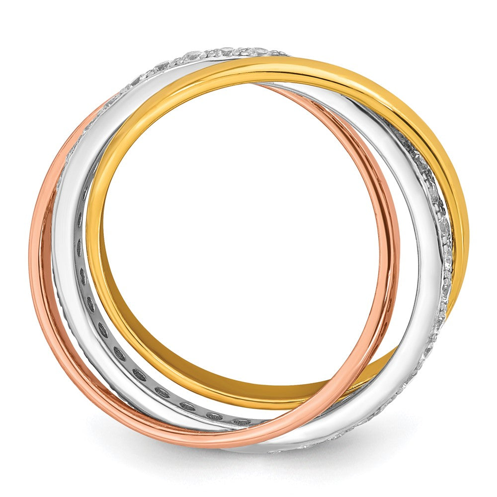 SS RH-plated Rose/Gold-plated Polished CZ Intertwined Triple Band Ring