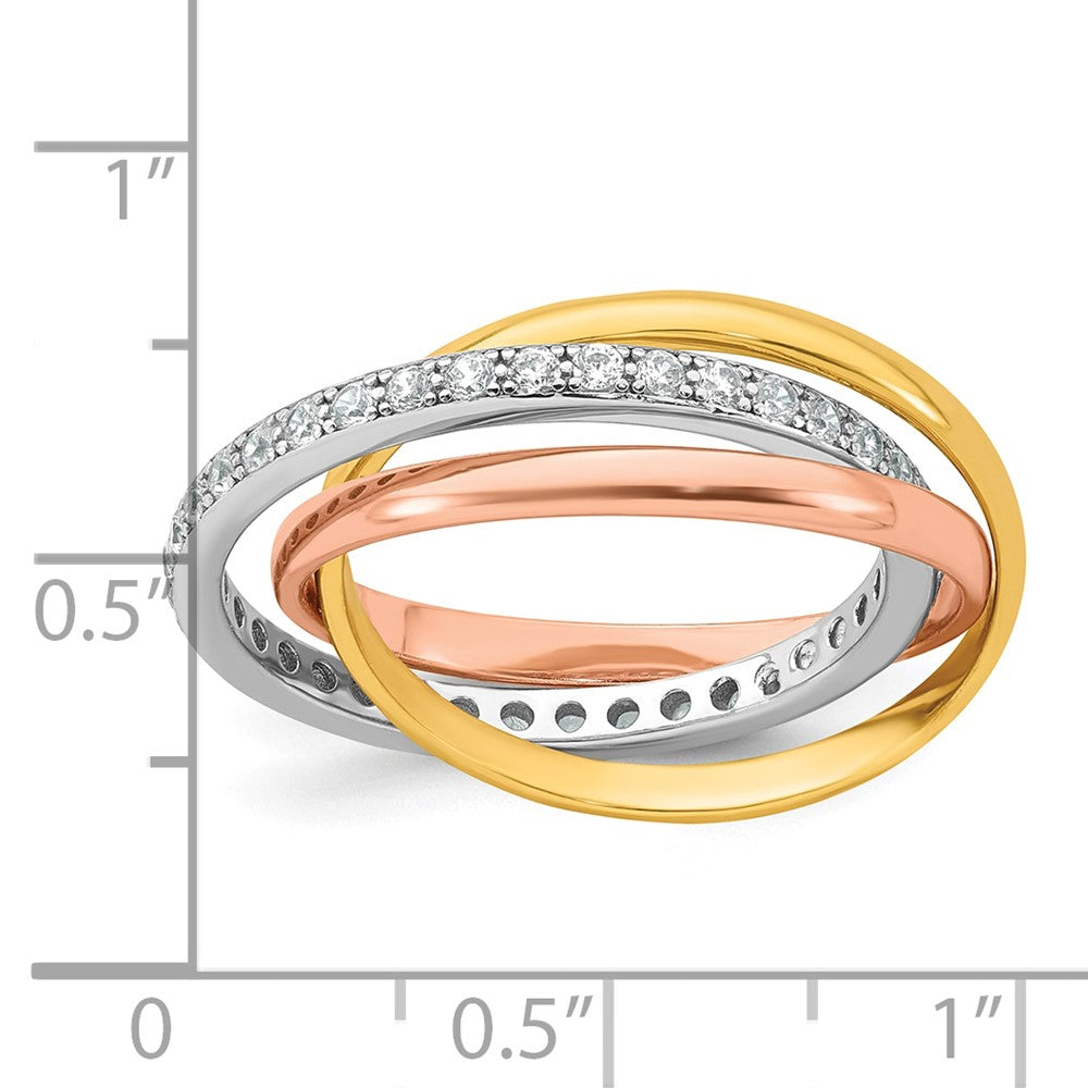 SS RH-plated Rose/Gold-plated Polished CZ Intertwined Triple Band Ring