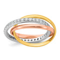 SS RH-plated Rose/Gold-plated Polished CZ Intertwined Triple Band Ring