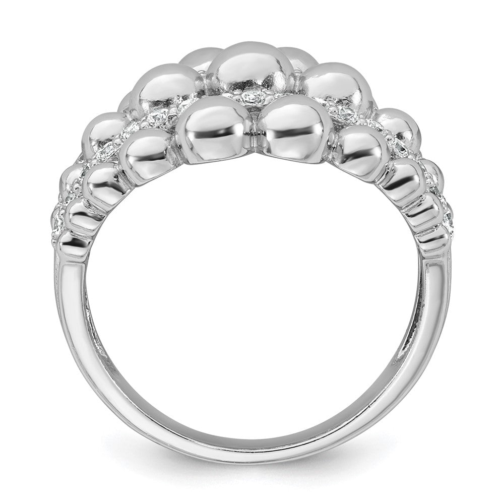 Sterling Silver Rhodium-plated Polished and Beaded Fancy CZ Ring