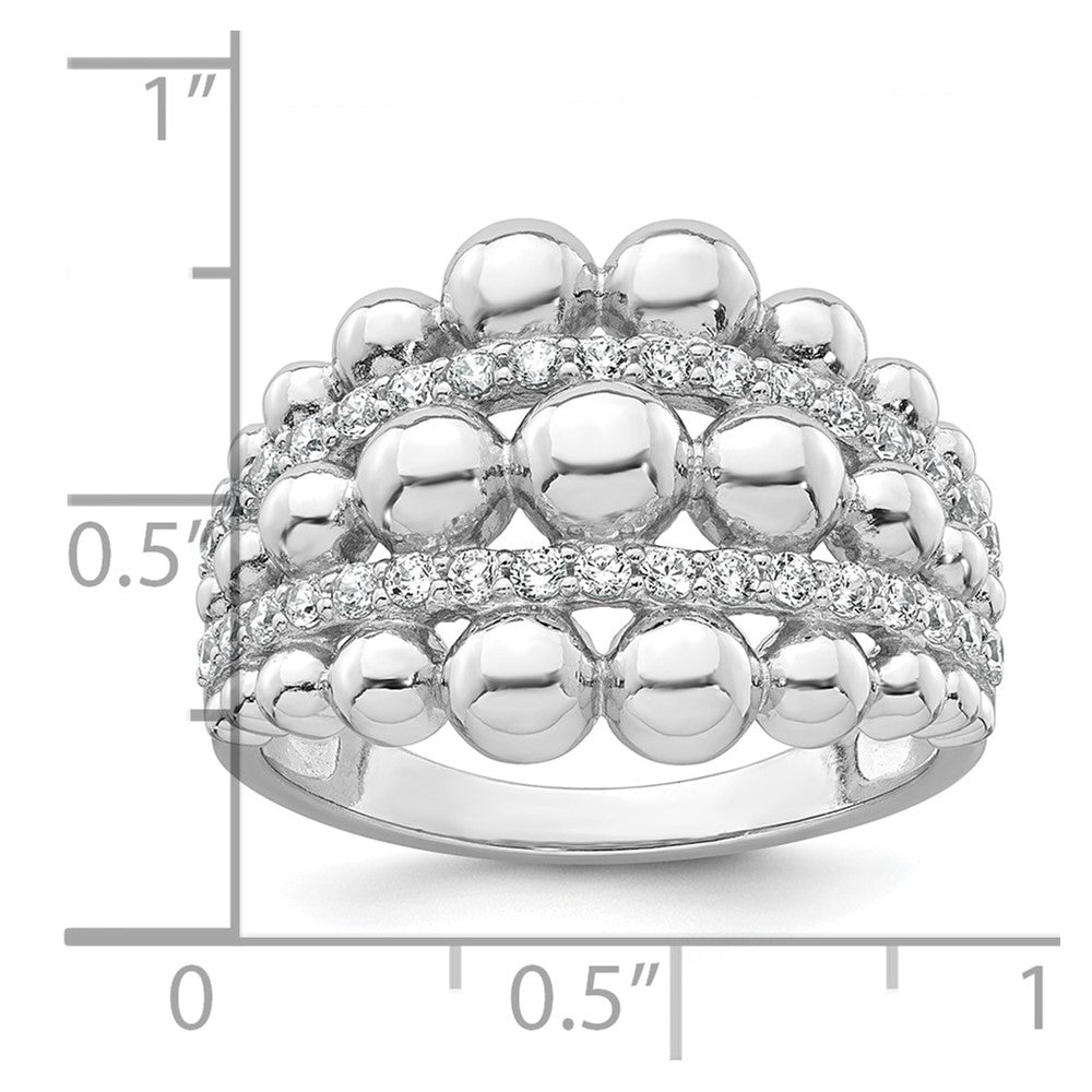 Sterling Silver Rhodium-plated Polished and Beaded Fancy CZ Ring