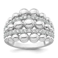 Sterling Silver Rhodium-plated Polished and Beaded Fancy CZ Ring