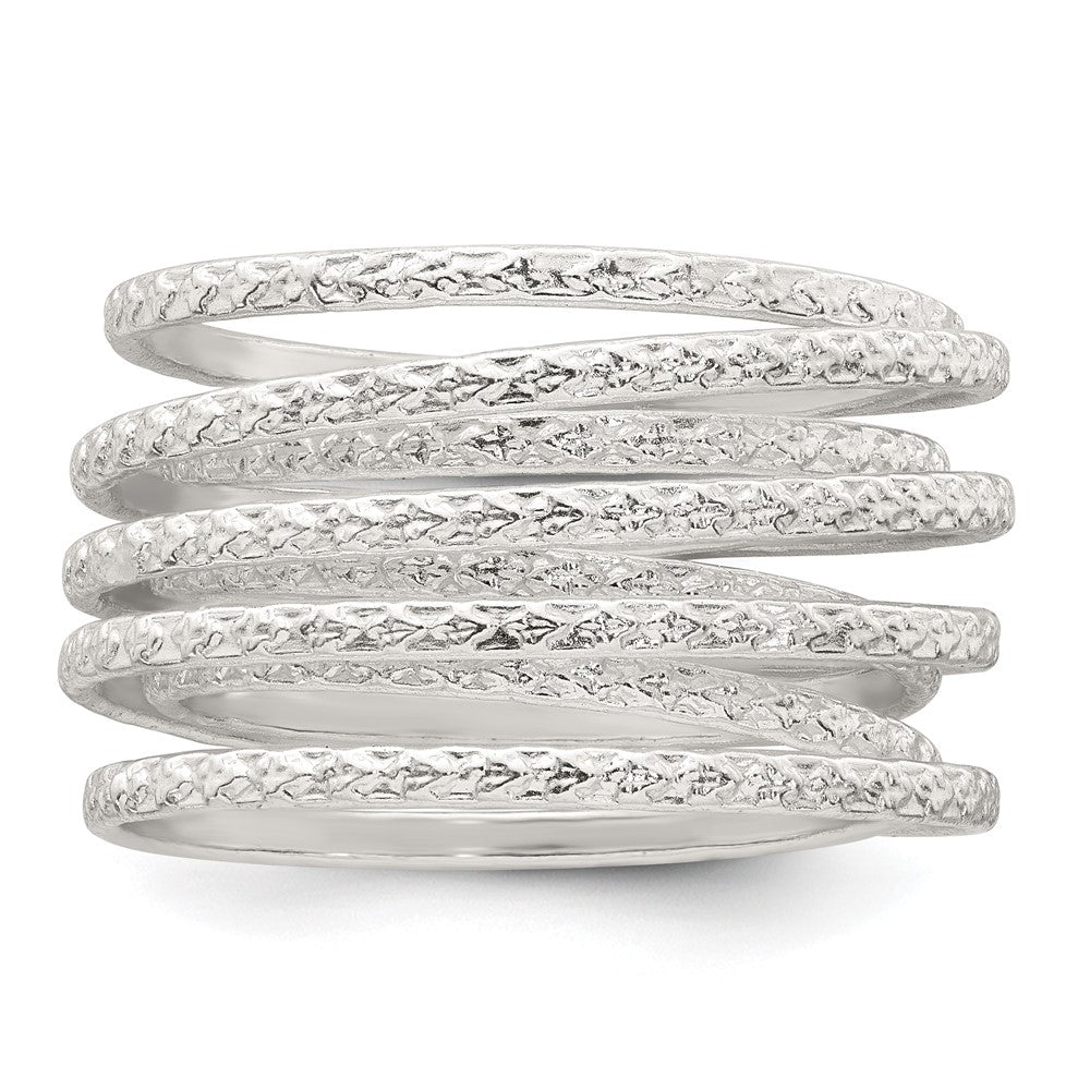 Sterling Silver Textured Wrapped SpRing Stacked Flexible Ring