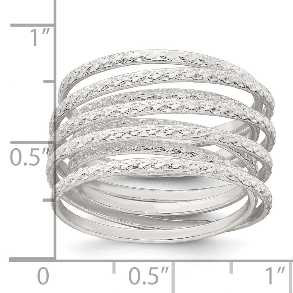 Sterling Silver Textured Wrapped SpRing Stacked Flexible Ring