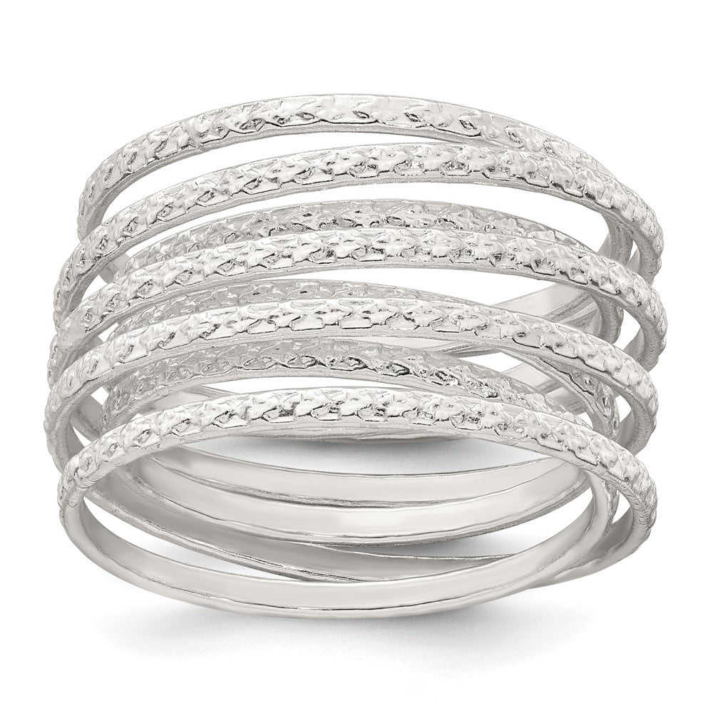 Sterling Silver Textured Wrapped SpRing Stacked Flexible Ring