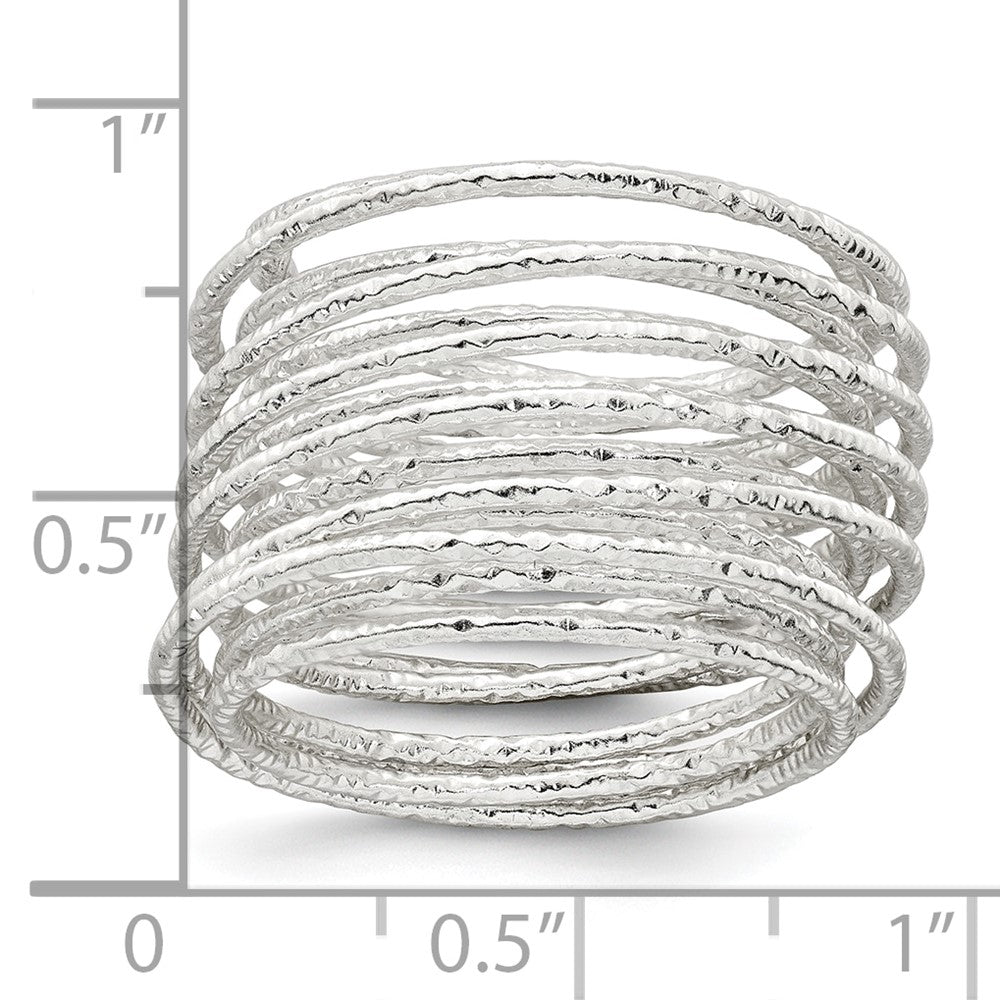 Sterling Silver Textured Multi Band Flexible Ring