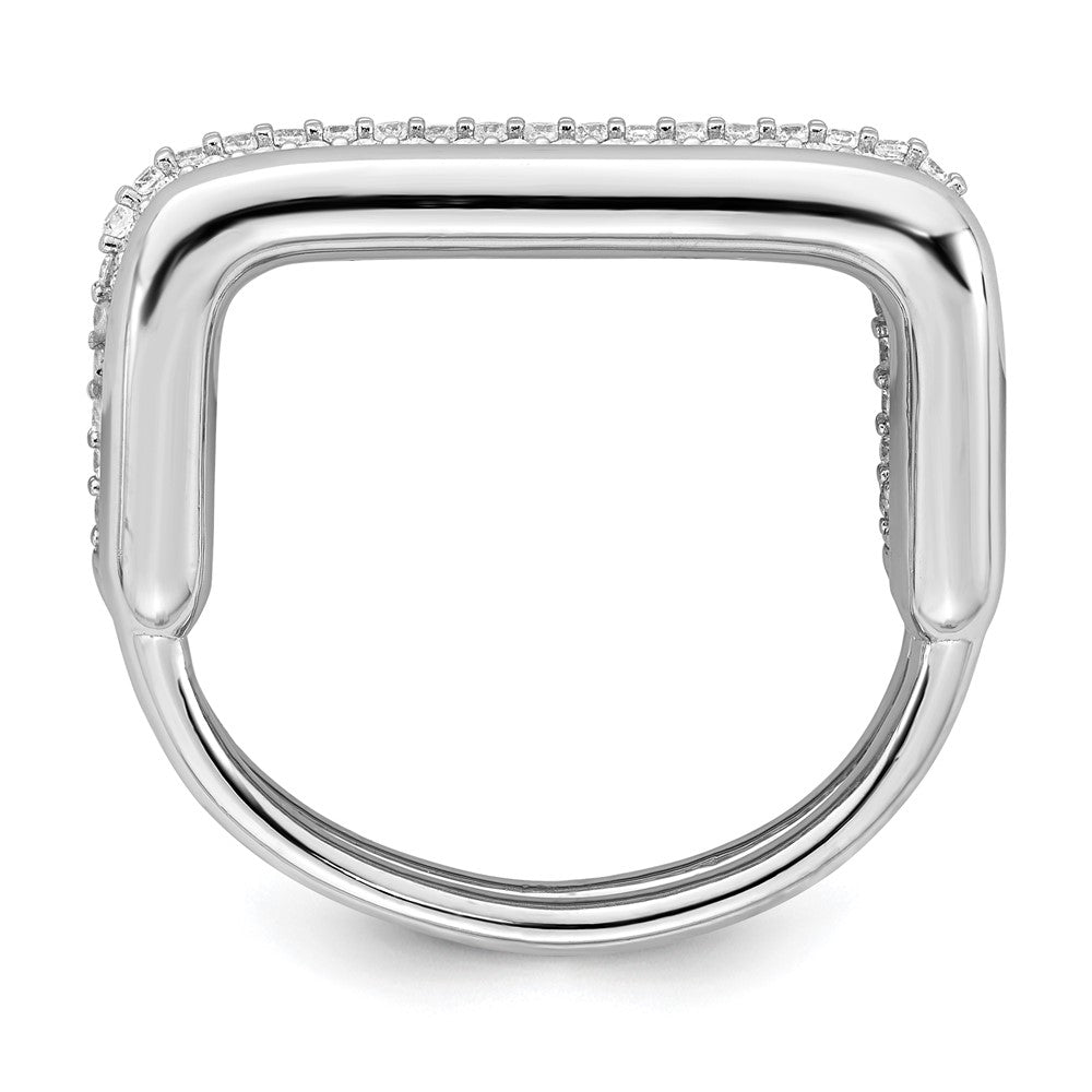 Sterling Silver RH-plated Polished and Pave CZ Square Ring Set