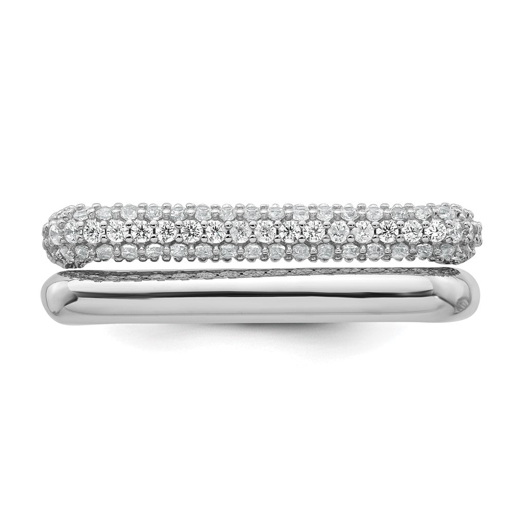 Sterling Silver RH-plated Polished and Pave CZ Square Ring Set