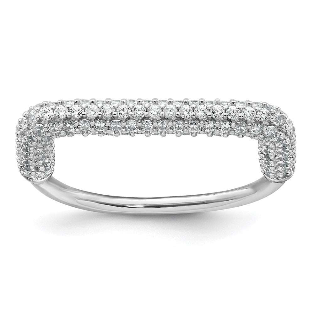 Sterling Silver RH-plated Polished and Pave CZ Square Ring Set