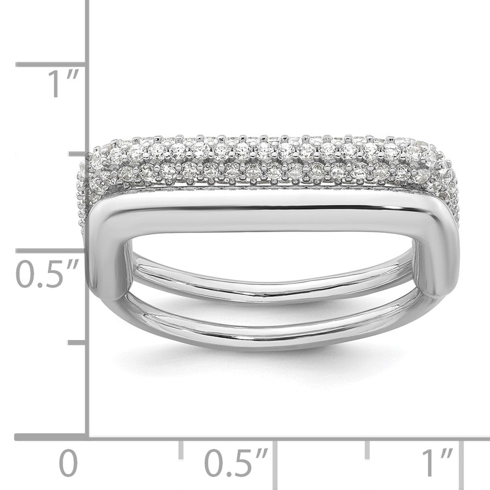 Sterling Silver RH-plated Polished and Pave CZ Square Ring Set