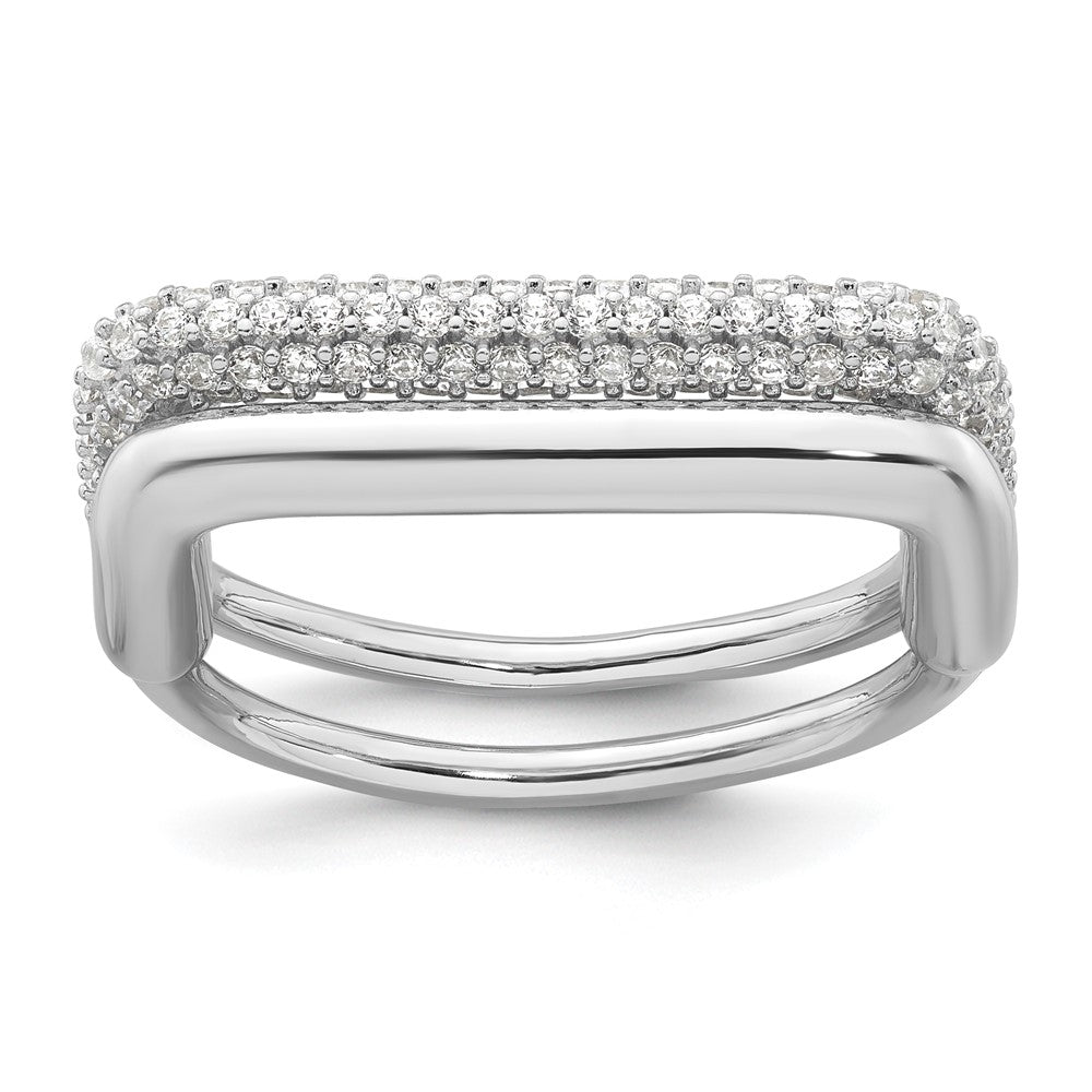 Sterling Silver RH-plated Polished and Pave CZ Square Ring Set