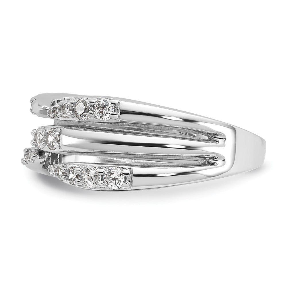Sterling Silver Rhodium-plated CZ Multi Row Ring