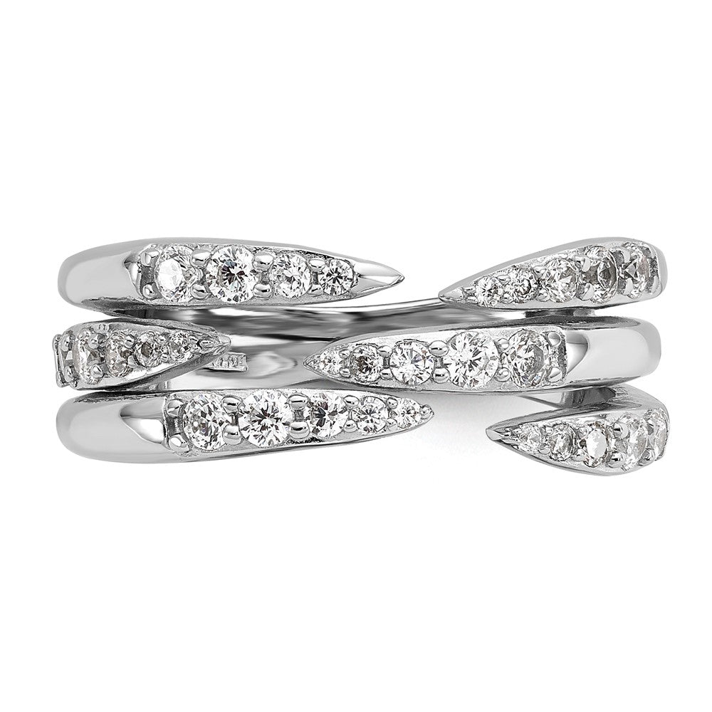 Sterling Silver Rhodium-plated CZ Multi Row Ring