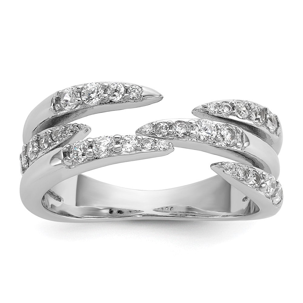 Sterling Silver Rhodium-plated CZ Multi Row Ring