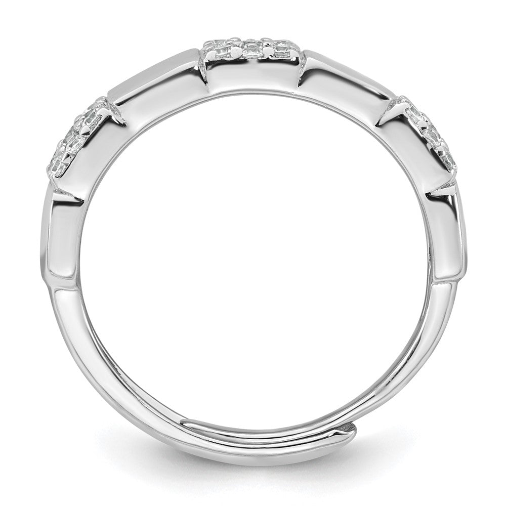 Sterling Silver RH-plated Polished Pave CZ Squares Adjustable Ring