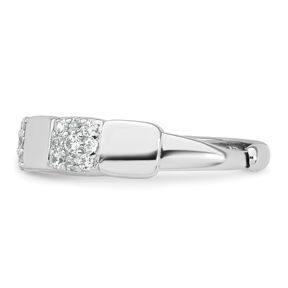 Sterling Silver RH-plated Polished Pave CZ Squares Adjustable Ring