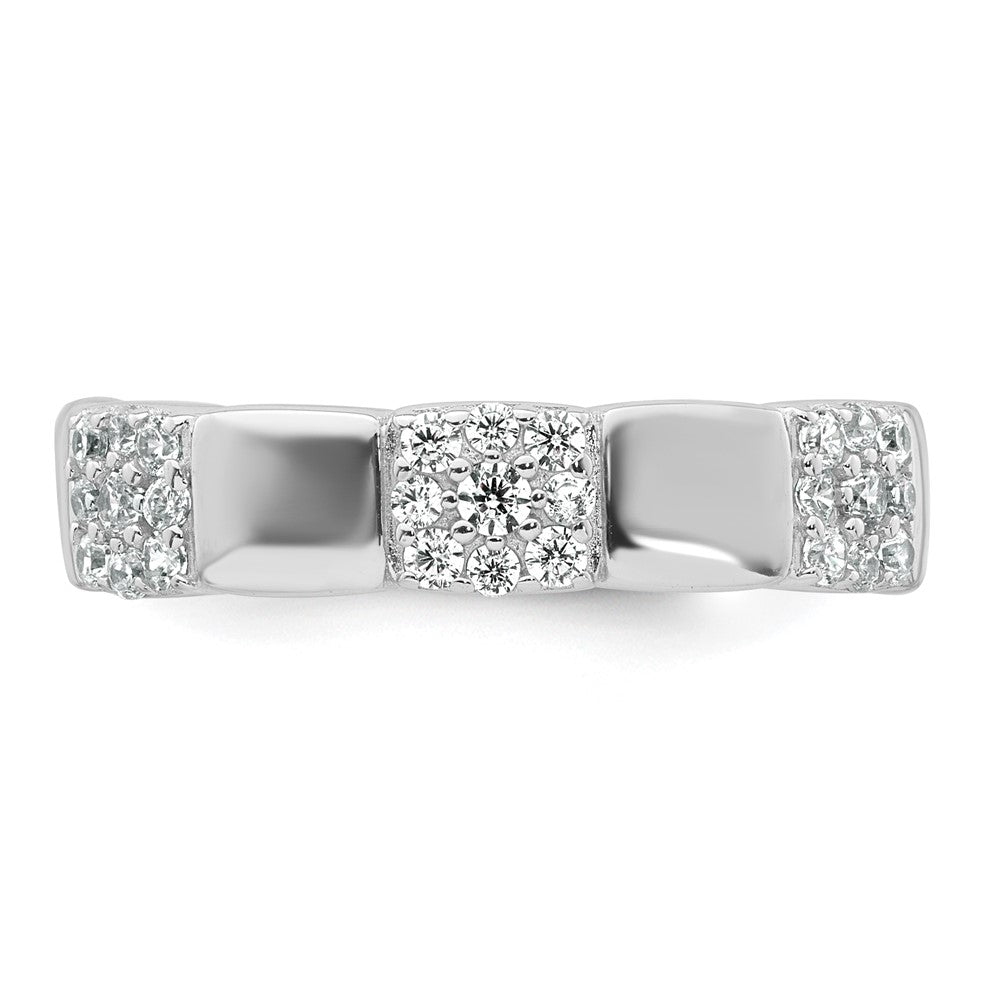 Sterling Silver RH-plated Polished Pave CZ Squares Adjustable Ring