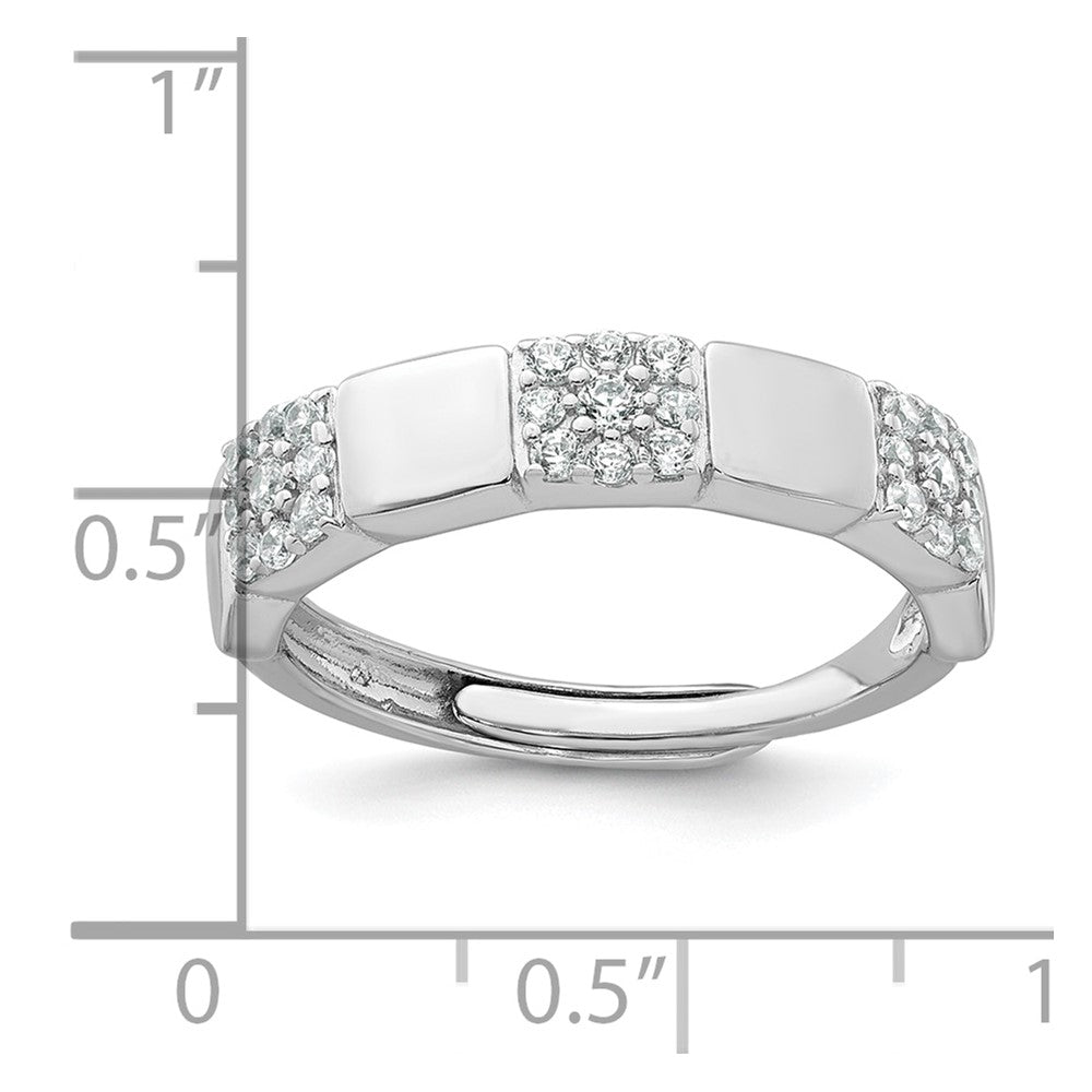 Sterling Silver RH-plated Polished Pave CZ Squares Adjustable Ring