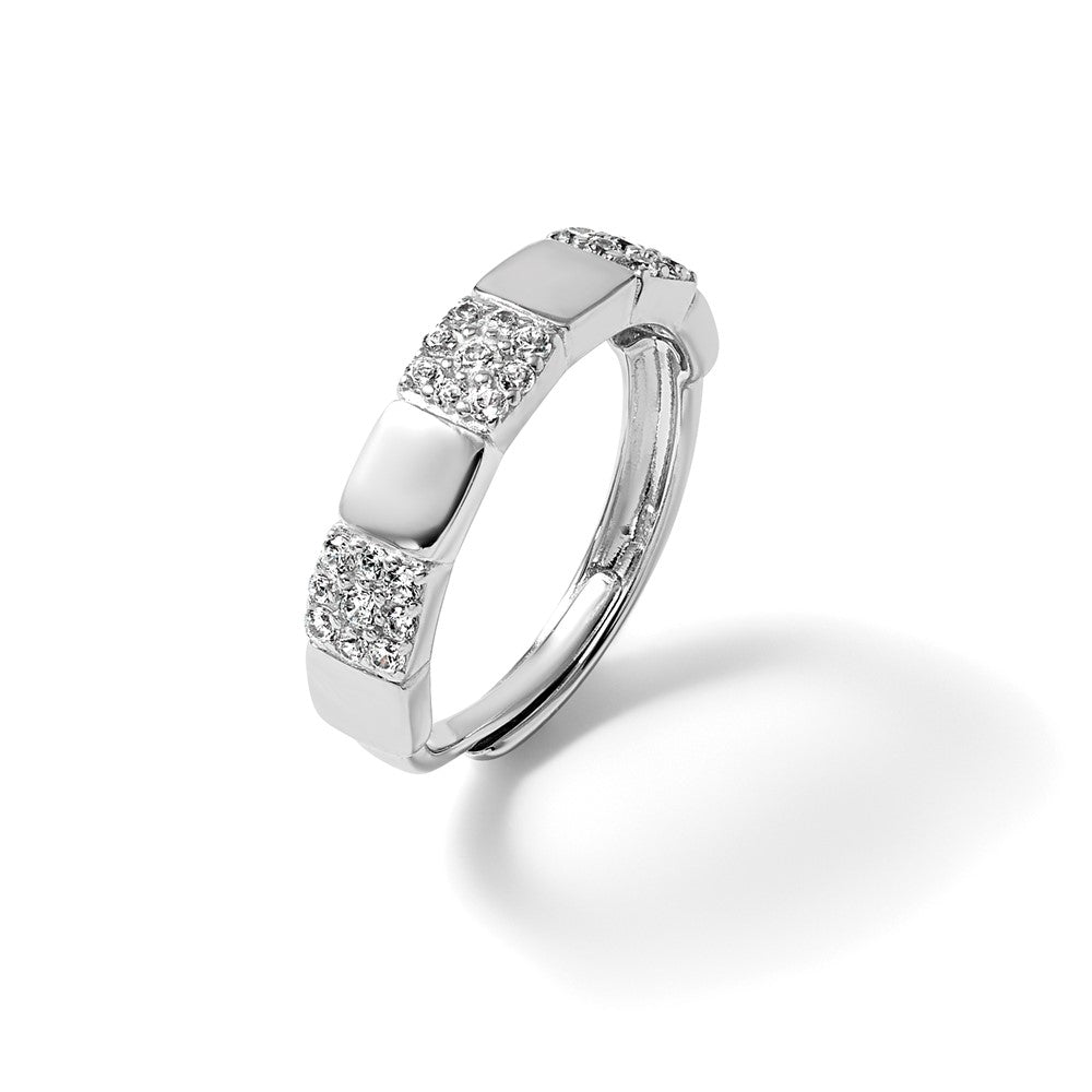 Sterling Silver RH-plated Polished Pave CZ Squares Adjustable Ring