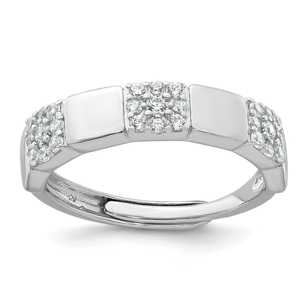 Sterling Silver RH-plated Polished Pave CZ Squares Adjustable Ring