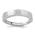 Sterling Silver RH-plated Polished Pave CZ Squares Adjustable Ring