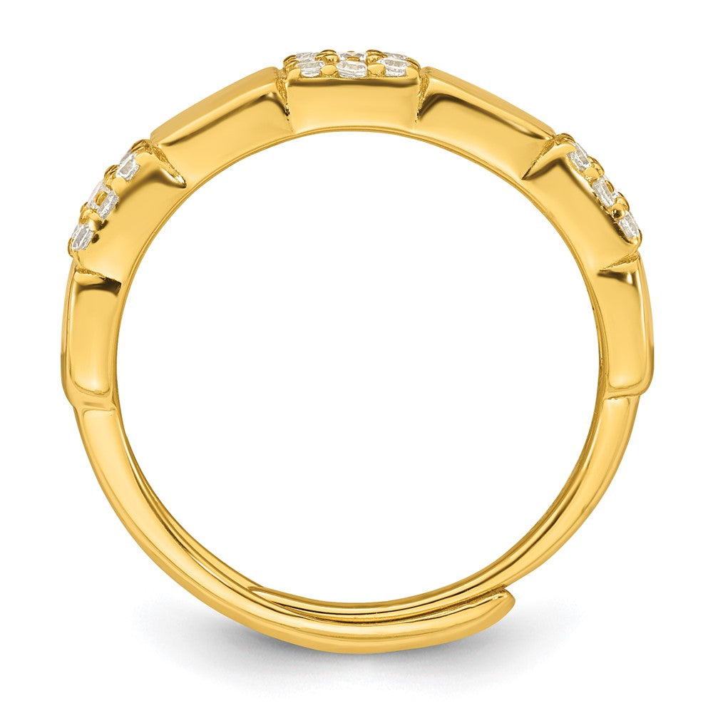 Sterling Silver Gold-tone Polished Pave CZ Squares Adjustable Ring