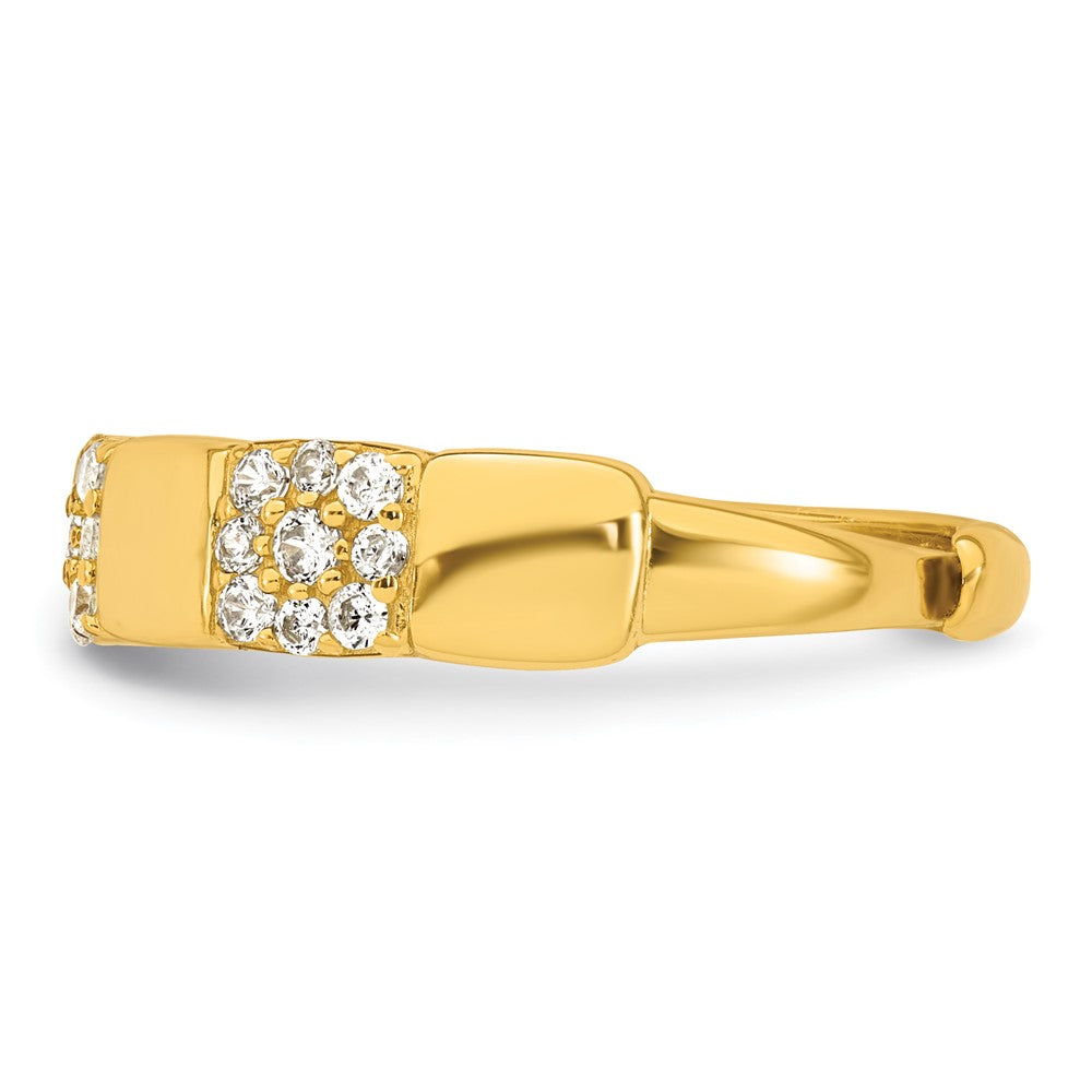 Sterling Silver Gold-tone Polished Pave CZ Squares Adjustable Ring
