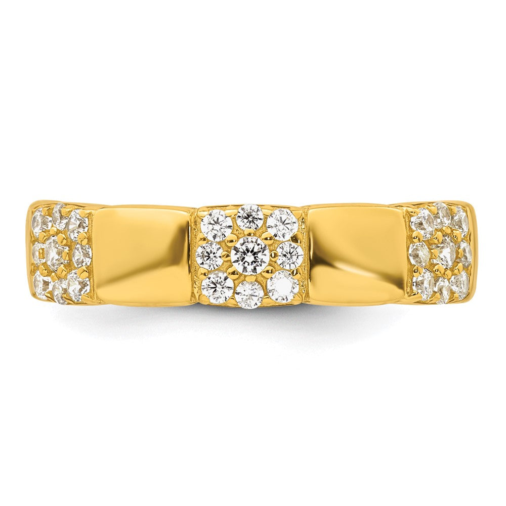 Sterling Silver Gold-tone Polished Pave CZ Squares Adjustable Ring