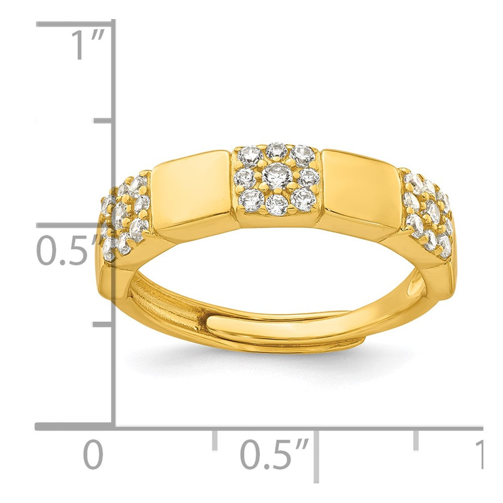 Sterling Silver Gold-tone Polished Pave CZ Squares Adjustable Ring