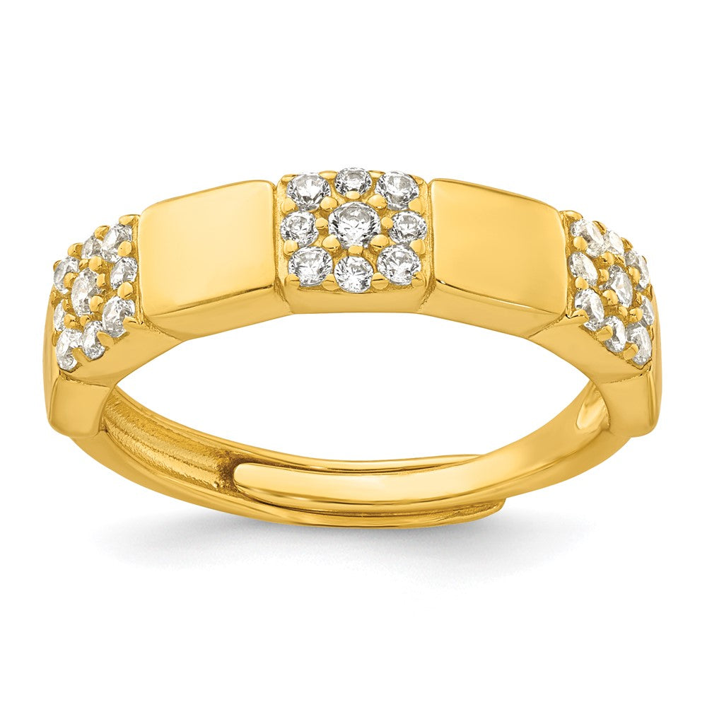 Sterling Silver Gold-tone Polished Pave CZ Squares Adjustable Ring