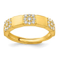 Sterling Silver Gold-tone Polished Pave CZ Squares Adjustable Ring
