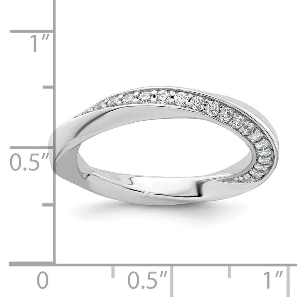 Sterling Silver Rhodium-plated Polished and Twisted CZ Ring