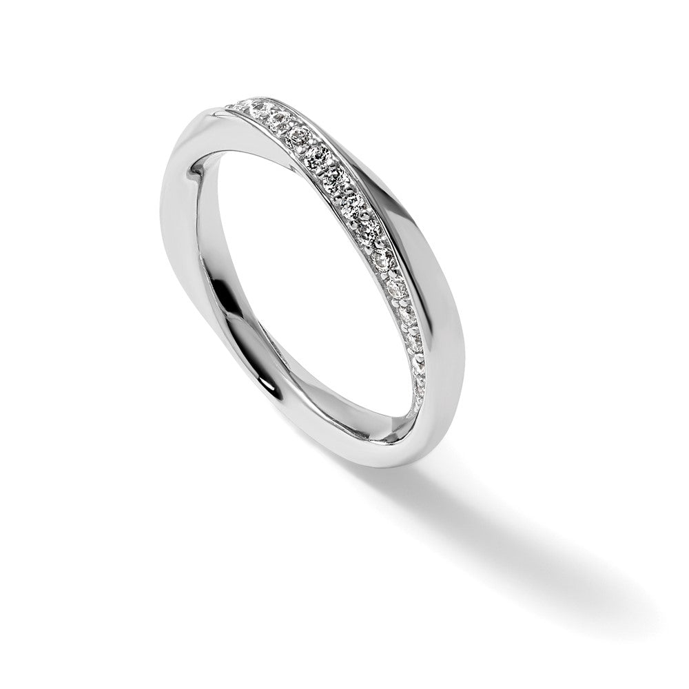 Sterling Silver Rhodium-plated Polished and Twisted CZ Ring