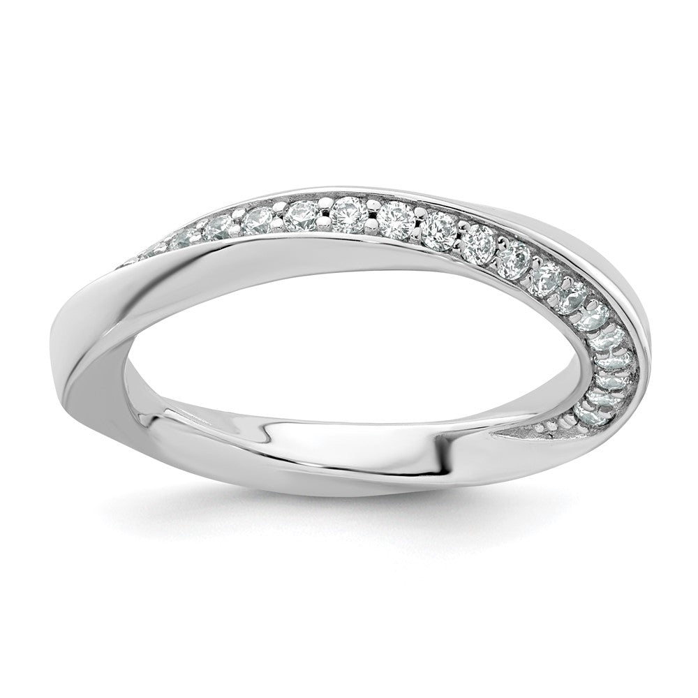 Sterling Silver Rhodium-plated Polished and Twisted CZ Ring