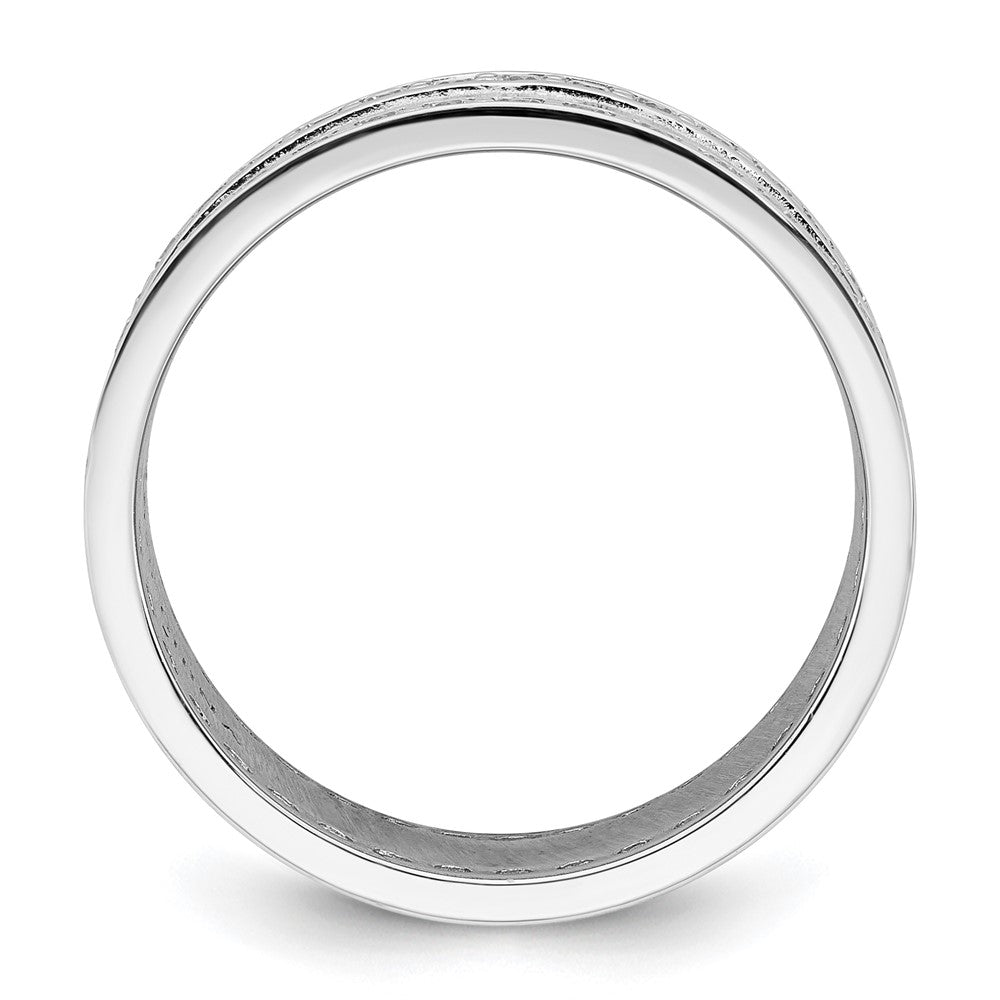 Sterling Silver Rhodium-plated CZ Polished And Textured Ring