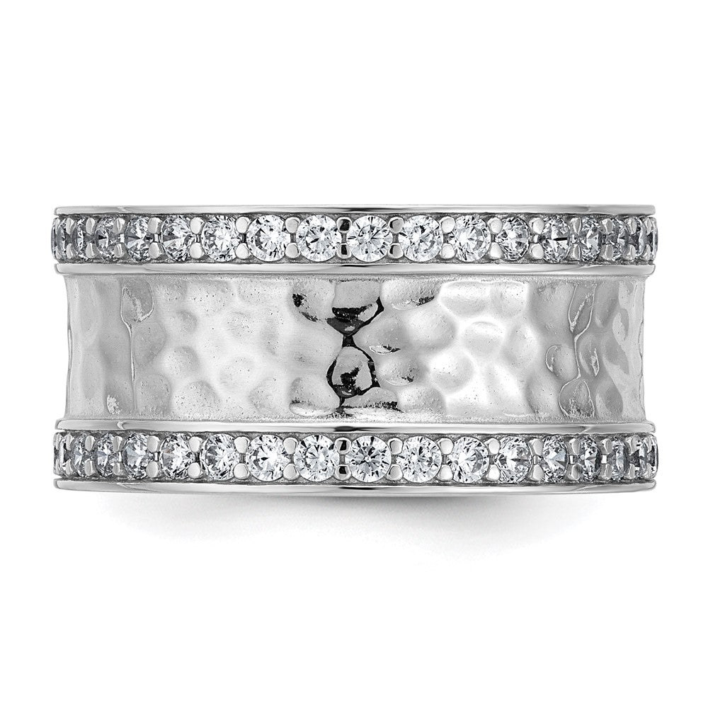 Sterling Silver Rhodium-plated CZ Polished And Textured Ring