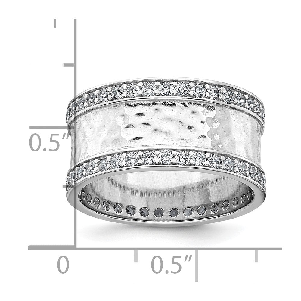 Sterling Silver Rhodium-plated CZ Polished And Textured Ring