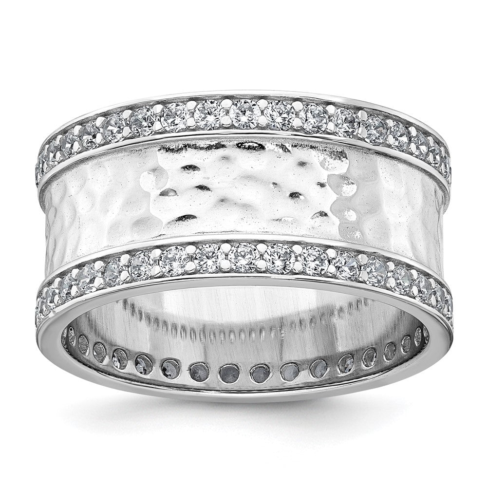 Sterling Silver Rhodium-plated CZ Polished And Textured Ring