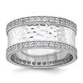 Sterling Silver Rhodium-plated CZ Polished And Textured Ring