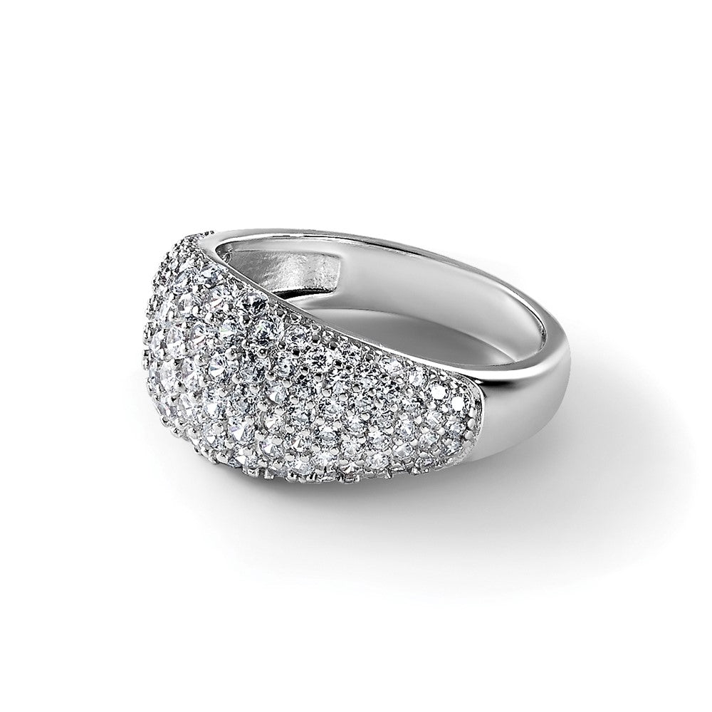 Sterling Silver Rhodium-plated Polished Tapered Pave CZ Ring
