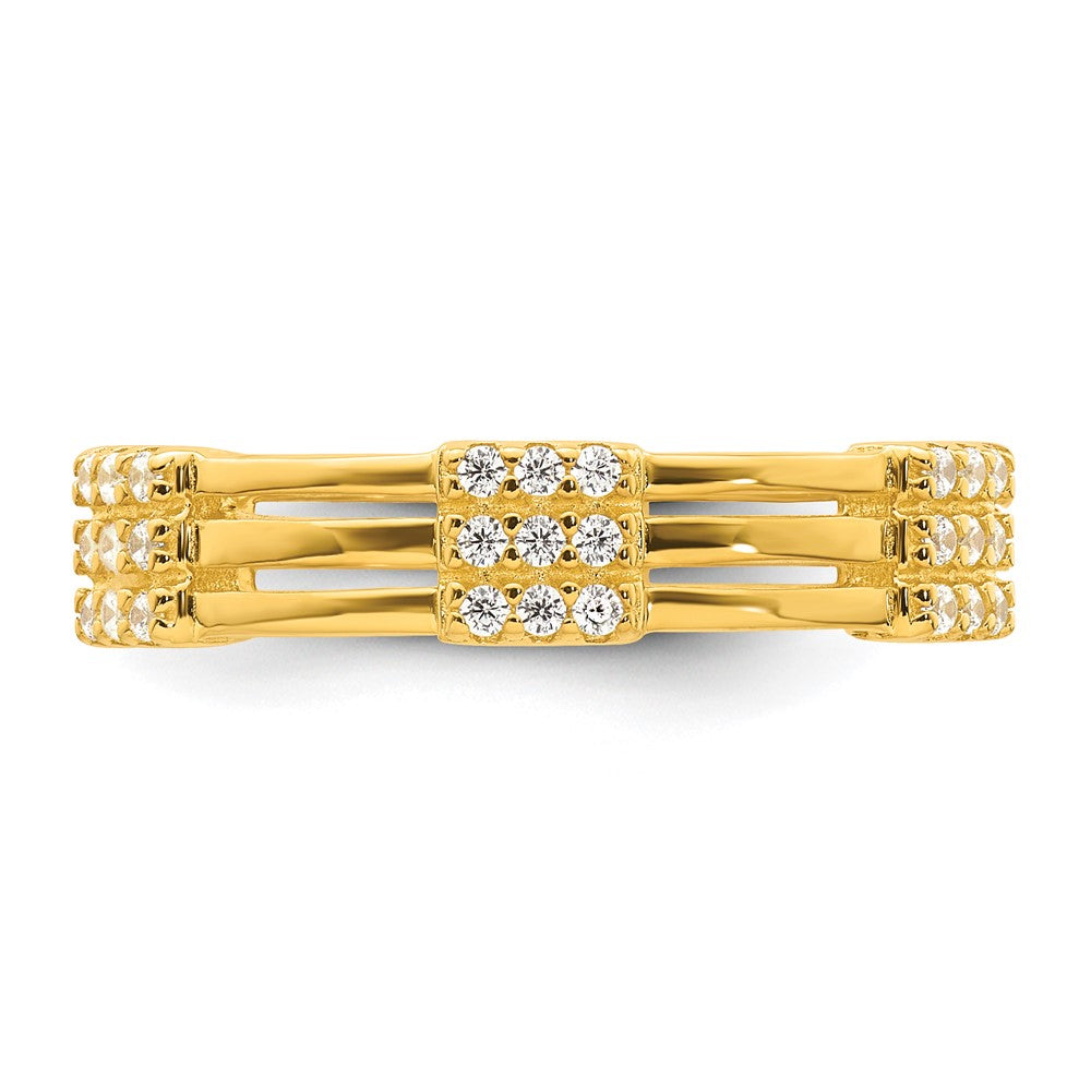Sterling Silver Gold-tone Polished CZ 3-Row Eternity Ring