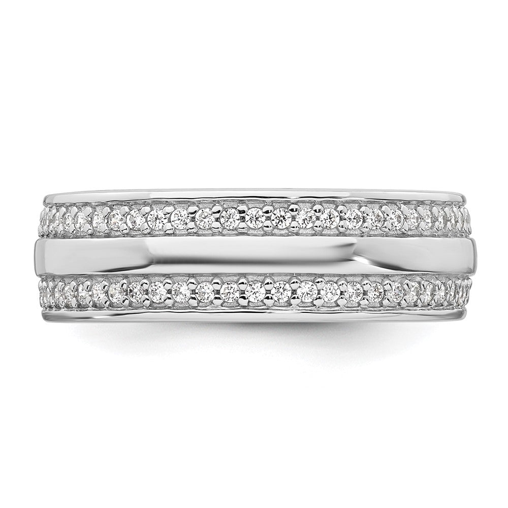 Sterling Silver Rhodium-plated Polished 6.5mm CZ Ring