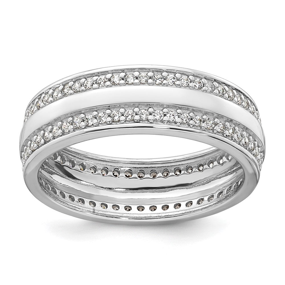 Sterling Silver Rhodium-plated Polished 6.5mm CZ Ring