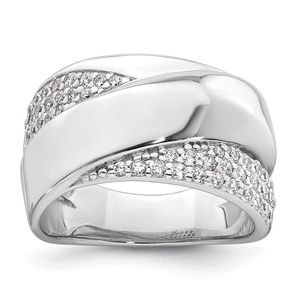 Sterling Silver Rhodium-plated Polished Fancy CZ Ring