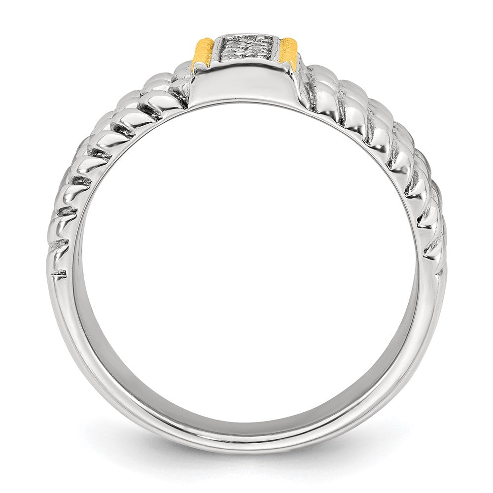 Sterling Silver w/14k Accent Antiqued Polished CZ Triple Twisted Ring