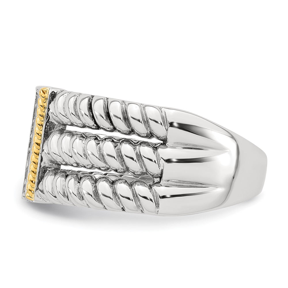 Sterling Silver w/14k Accent Antiqued Polished CZ Triple Twisted Ring