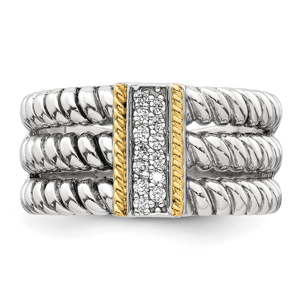 Sterling Silver w/14k Accent Antiqued Polished CZ Triple Twisted Ring