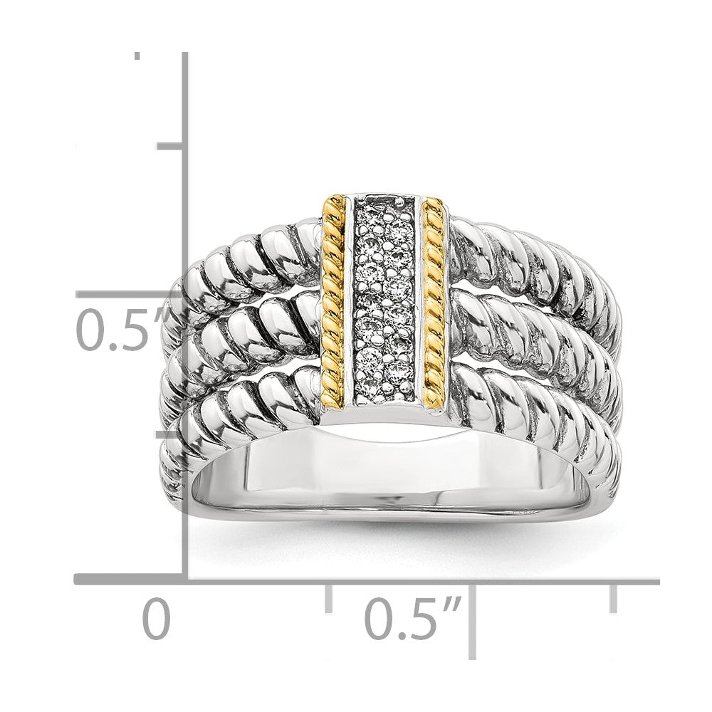 Sterling Silver w/14k Accent Antiqued Polished CZ Triple Twisted Ring