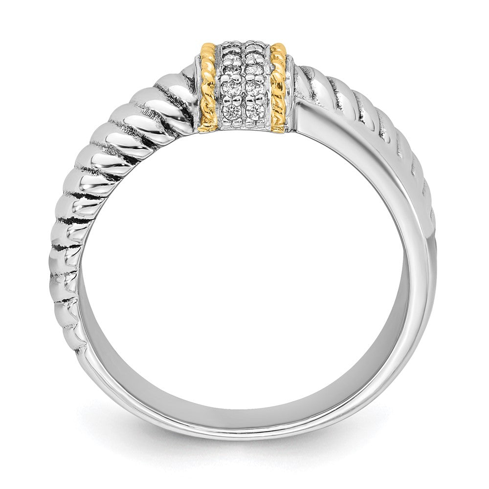 Sterling Silver RH-pl w/14k Accent Polished CZ Twisted Ring