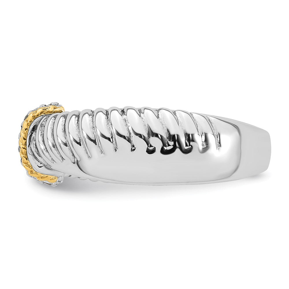 Sterling Silver RH-pl w/14k Accent Polished CZ Twisted Ring